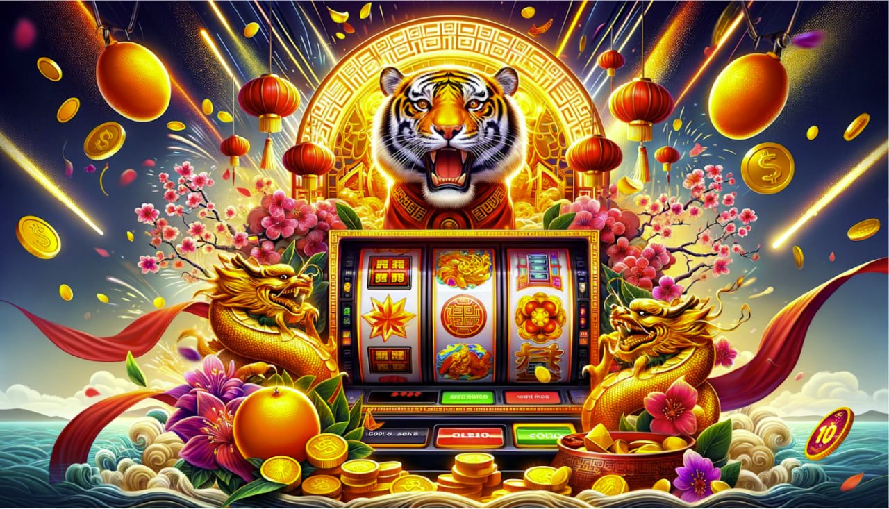 Antarmuka permainan Fortune Tiger di aplikasi mobile 63 2d menampilkan 5 gulungan dan simbol bertema harimau